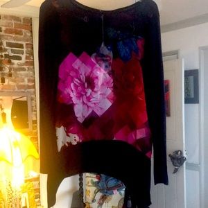 Desigual long sleeve floral illusion top, new/tags
